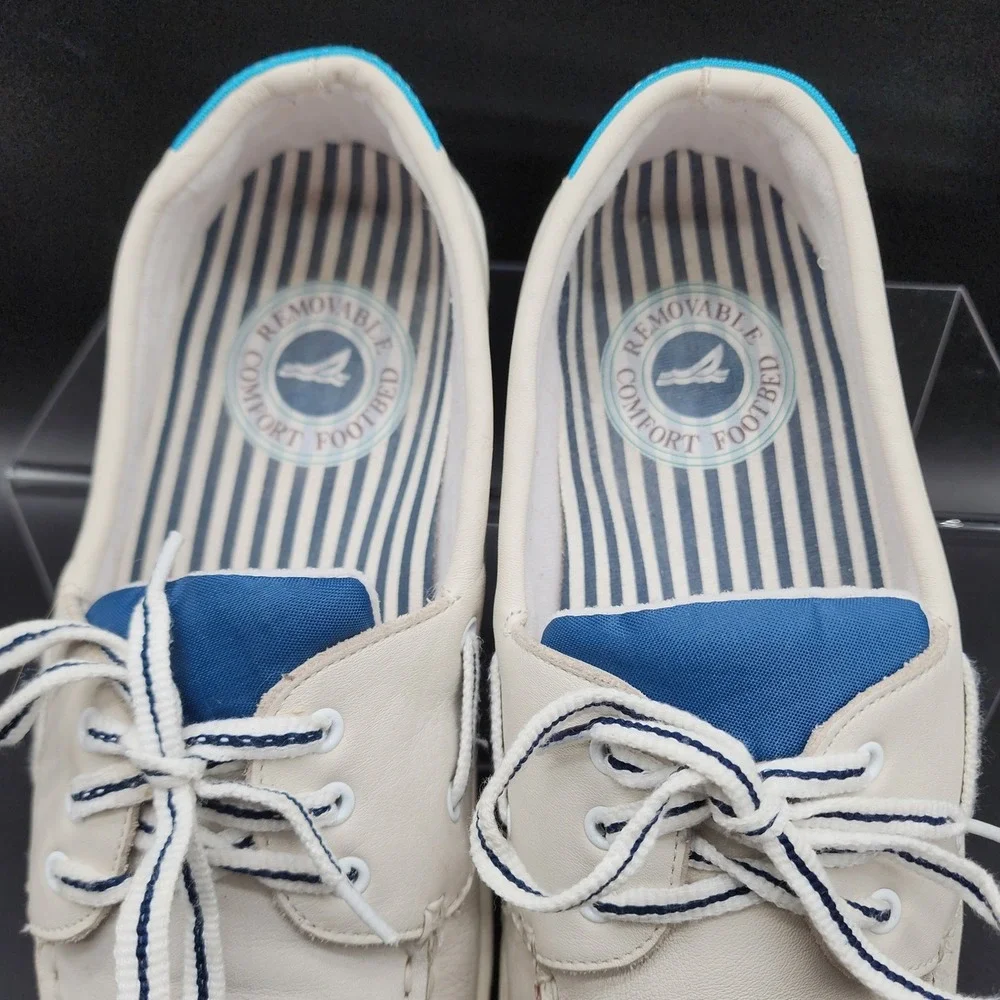 Sperry Size 13 M White Blue Leather Boat Shoes Nautical Preppy Coastal Casual LO